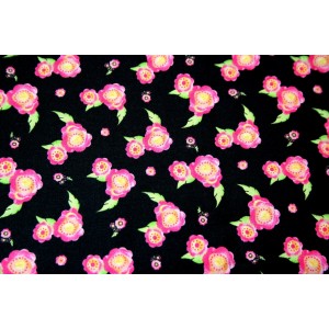 10cm Baumwolldruck pinke Rosen auf Schwarz (Grundpreis € 10,00/m)